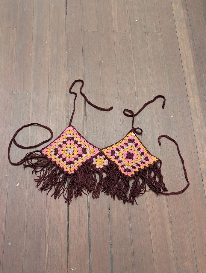 Crocheted Top WITH FRINGE - perfect for raves, festivals, etc